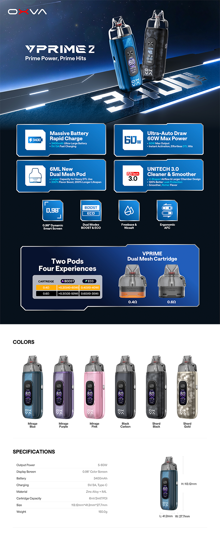 Oxva VPRIME 2 specifications